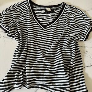 We The Free Black and White Striped V-Neck Tee